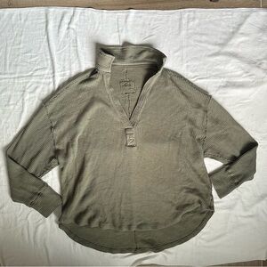 Aerie Waffle Knit Sage V Neck Pullover Sweater